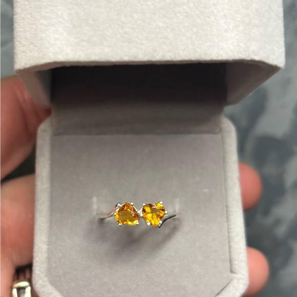 Stunning Natural Citrine double Hearts in 925 Sterling Silver Ring Sz 6.5 - Picture 5 of 7